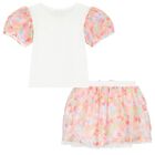 Girls Ivory & Pink Tulle Skirt Set, 1, hi-res