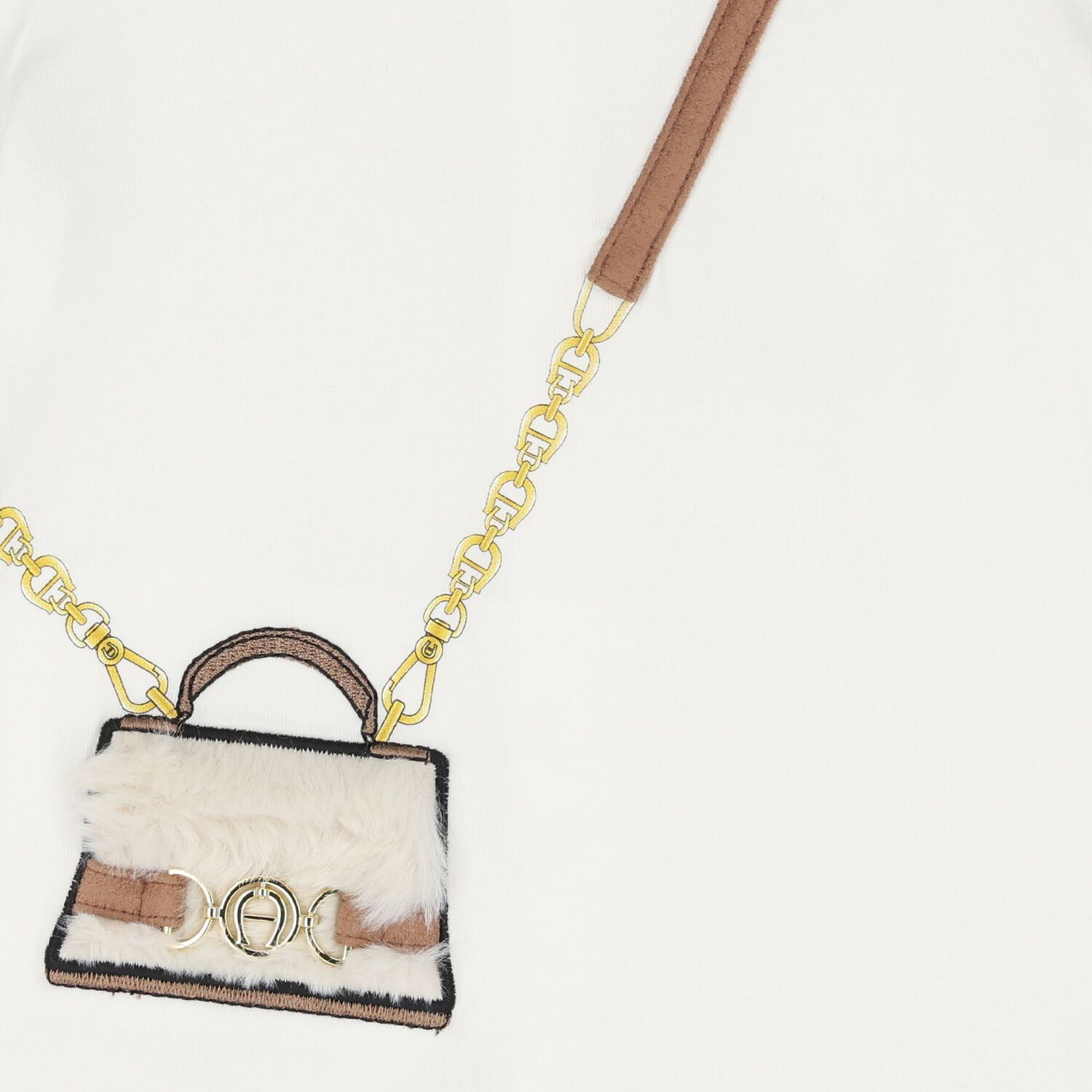 Younger Girls Ivory Faux Fur Bag Logo Dress, 2, hi-res