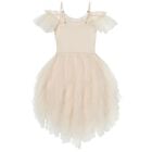 Girls Beige Embellished Tulle Dress, 1, hi-res