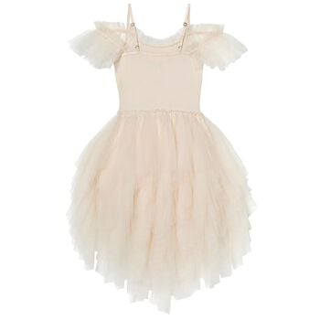 Girls Beige Embellished Tulle Dress