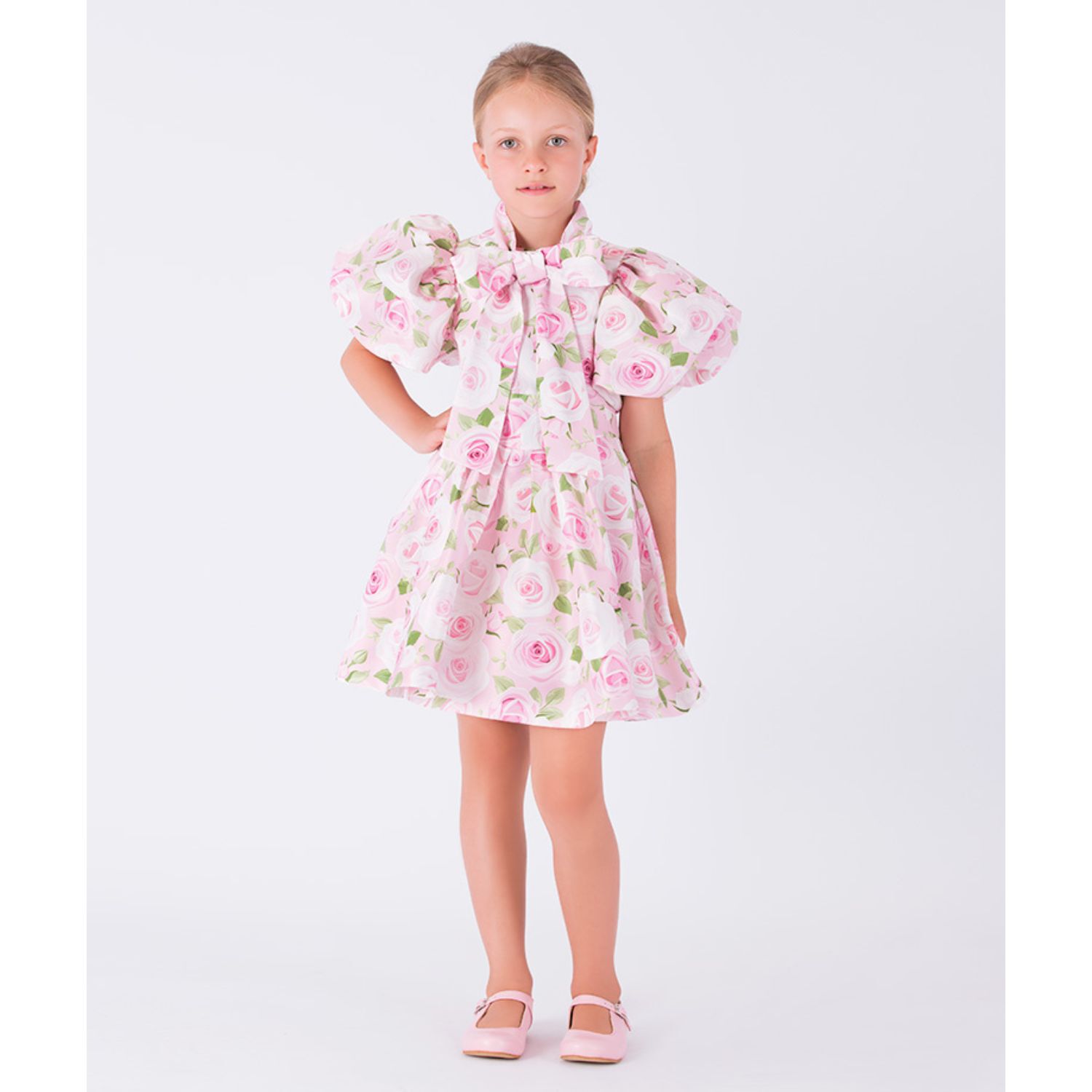 Girls Pink Rose Satin Dress, 1, hi-res