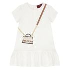 Younger Girls Ivory Faux Fur Bag Logo Dress, 2, hi-res