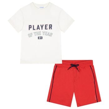 Boys White & Red Shorts Set