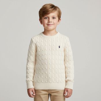 Ivory Logo Cable Knit Jumper