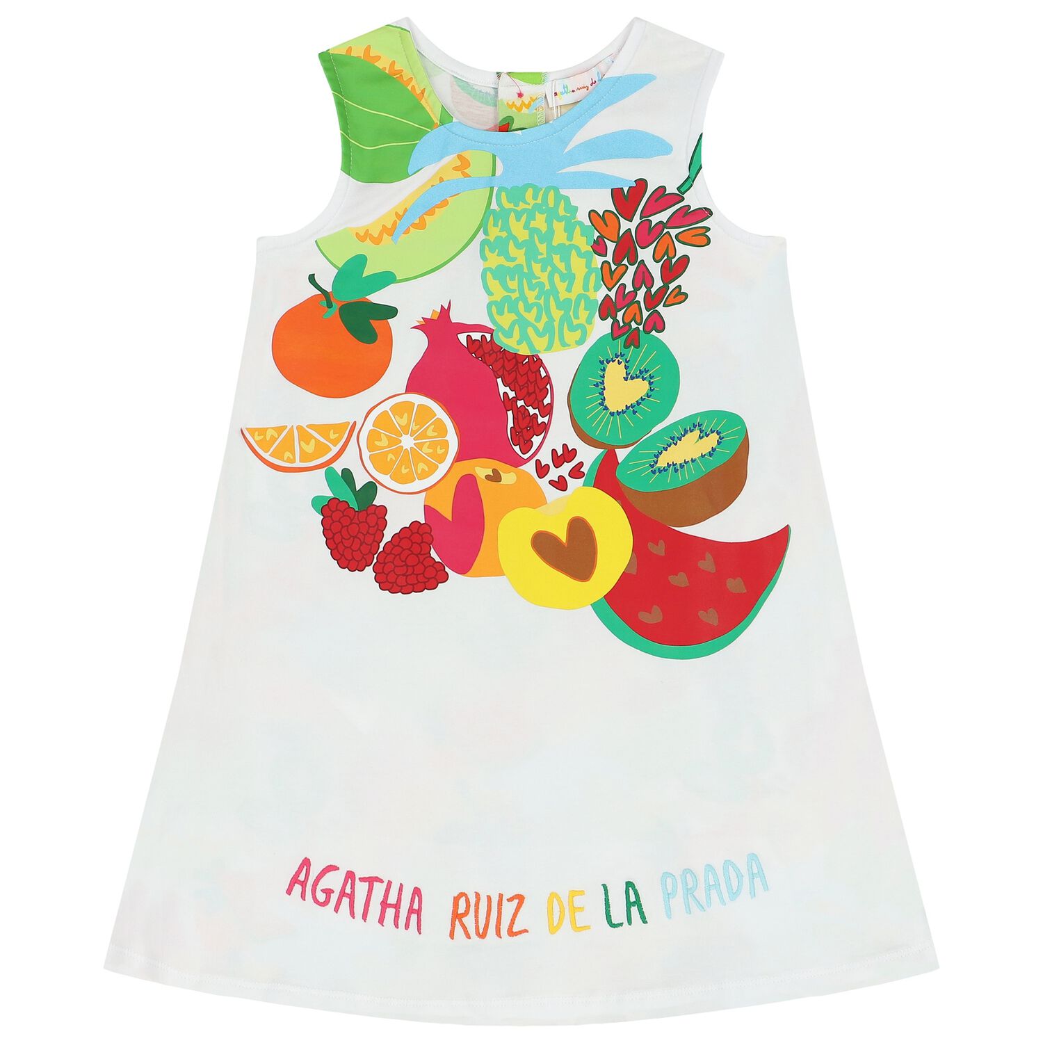 Girls White Logo Fruit Dress, 1, hi-res