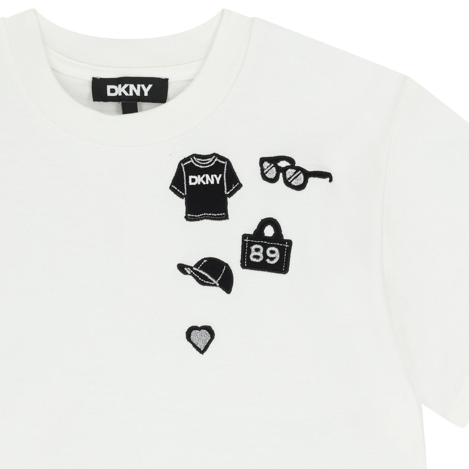 قميص بناتي أبيض بشعار, 1, hi-res