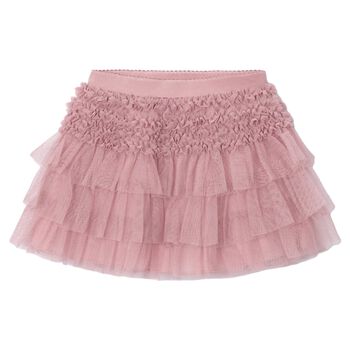 Girls Pink Tulle Ruffled Skirt