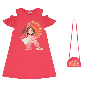 Girls Pink Ruffled Dress Set