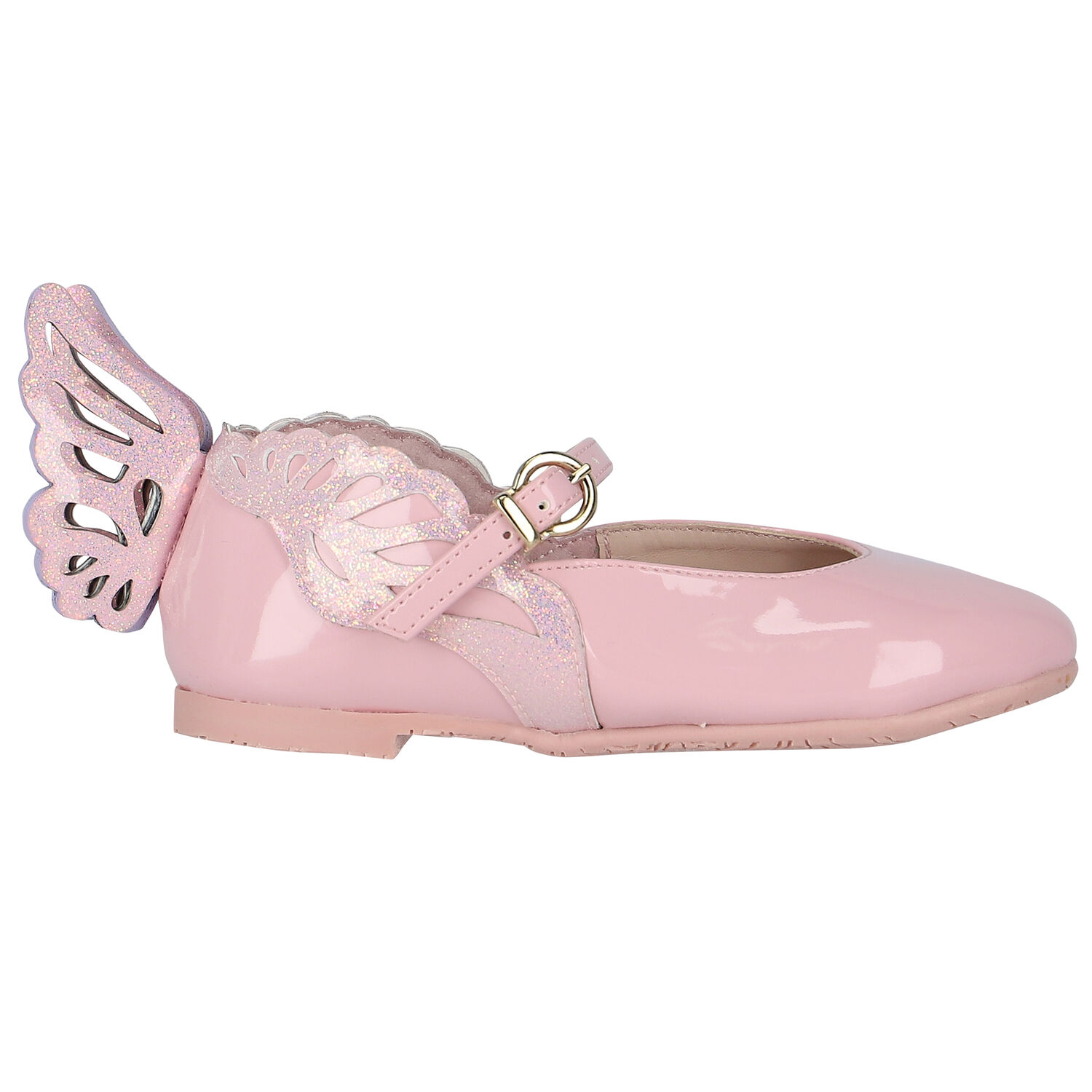 Girls Pink Butterfly Leather Shoes, 1, hi-res image number null