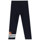 Girls Navy Teddy Bear Logo Leggings, 1, hi-res