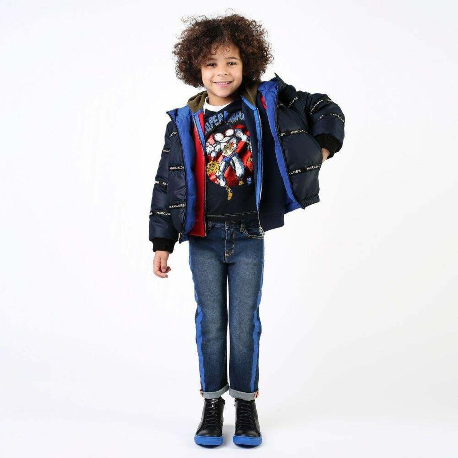 Boys Blue & White Logo Top, 1, hi-res