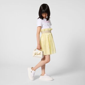 Girls White & Yellow Logo Dress