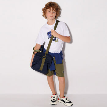 Boys Blue, White, & Green Shorts Set