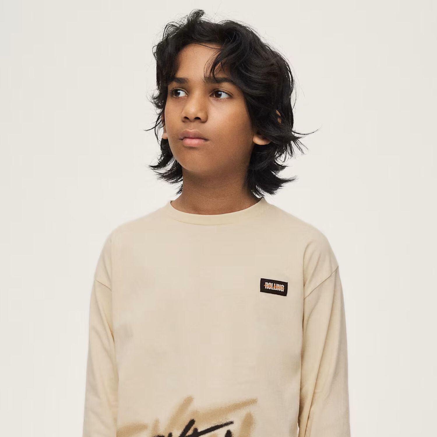 Boys Beige Printed Long Sleeve Top, 2, hi-res