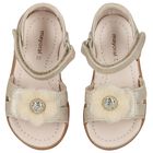 Girls Gold Flower Sandals, 1, hi-res