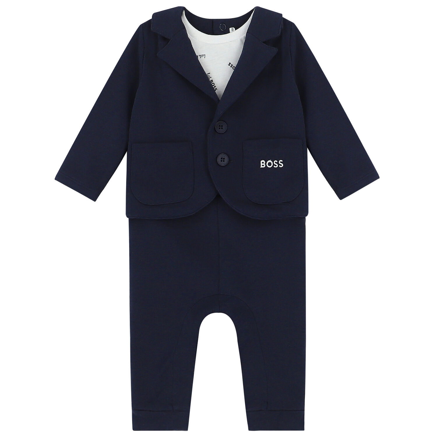 Baby Boys Navy Logo Suit Romper, 1, hi-res