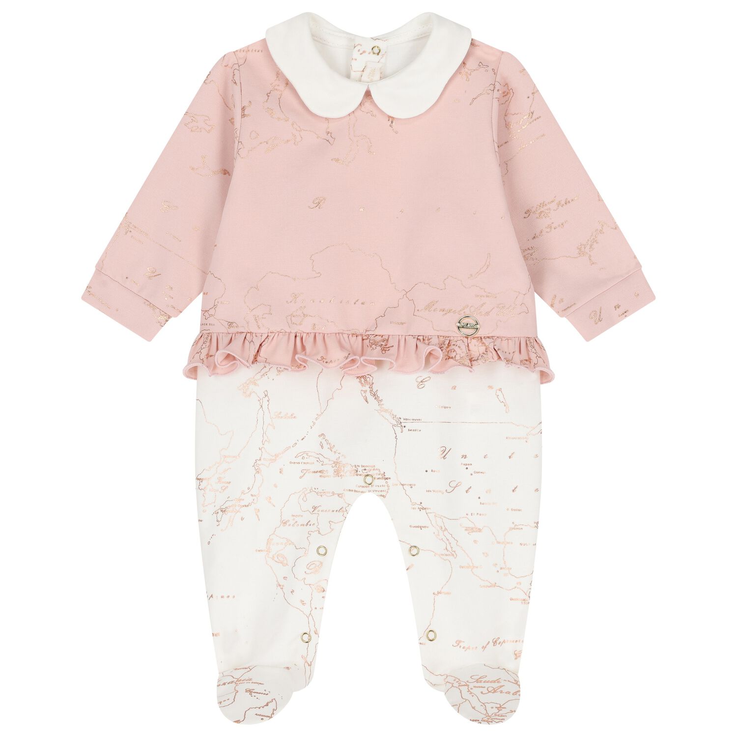 Baby Girls Pink & Ivory Geo Map Babygrow, 1, hi-res