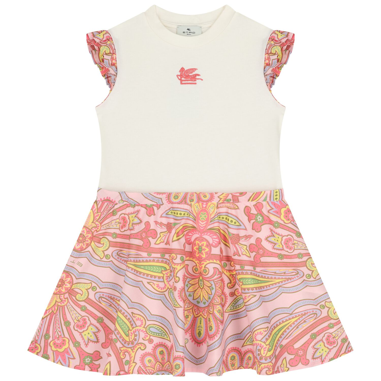 Girls Ivory & Pink Floral Paisley Dress, 2, hi-res