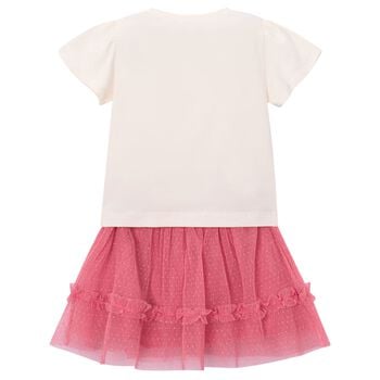 Girls Ivory & Pink Floral Tulle Skirt Set