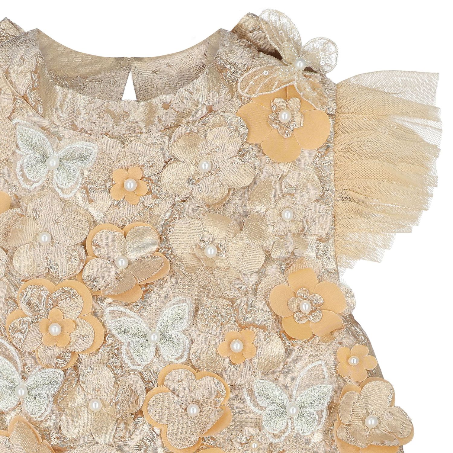 Girls Gold Butterfly Jacquard Dress, 1, hi-res