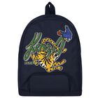 Boys Navy Blue Logo Backpack, 1, hi-res