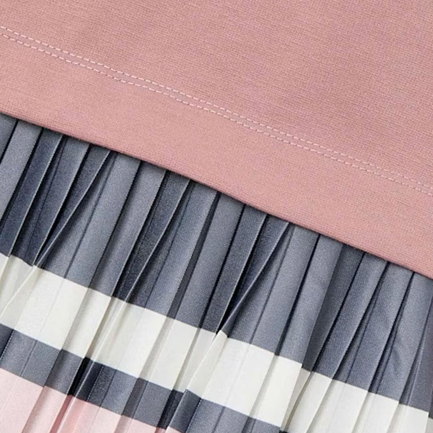 فستان بنات مخطط بطيات باللون الوردى , 1, hi-res