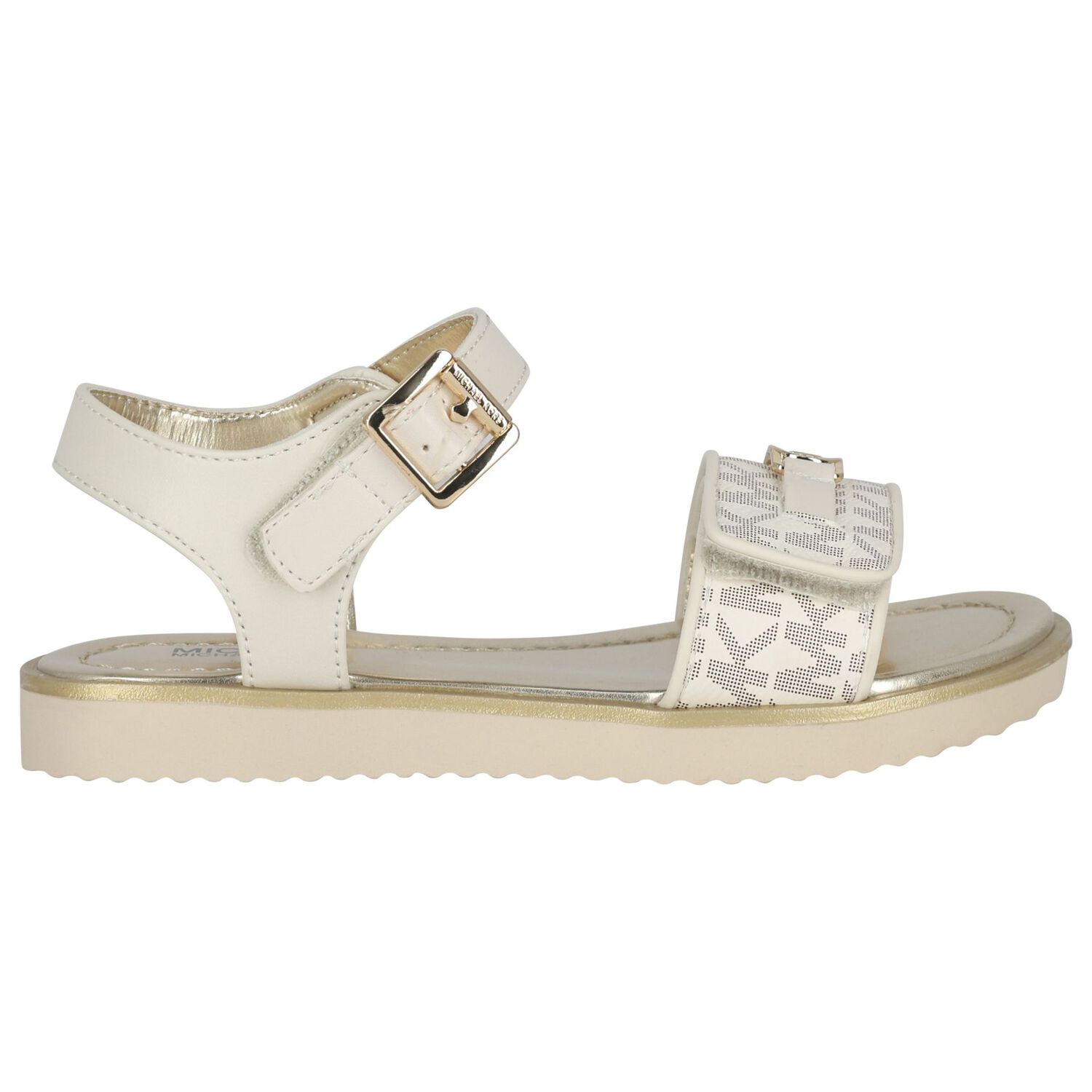 Girls Ivory & Gold Logo Sandals, 1, hi-res