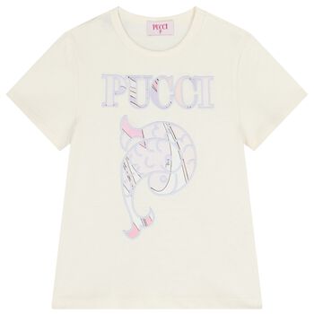 Girls Ivory Embroidered Logo T-Shirt