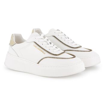 Girls White & Gold Logo Trainers