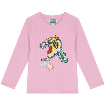 Girls Pink Varsity Tiger Long Sleeve Top