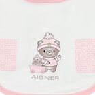 Baby Girls White & Pink Teddy Bear Logo Bib, 3, hi-res