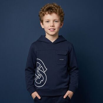 Boys Navy Blue Logo Hooded Top
