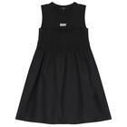 Girls Black Logo Dress, 1, hi-res
