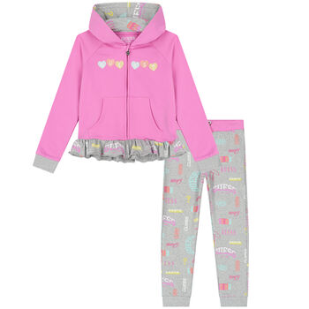 Girls Pink & Grey Logo Tracksuit