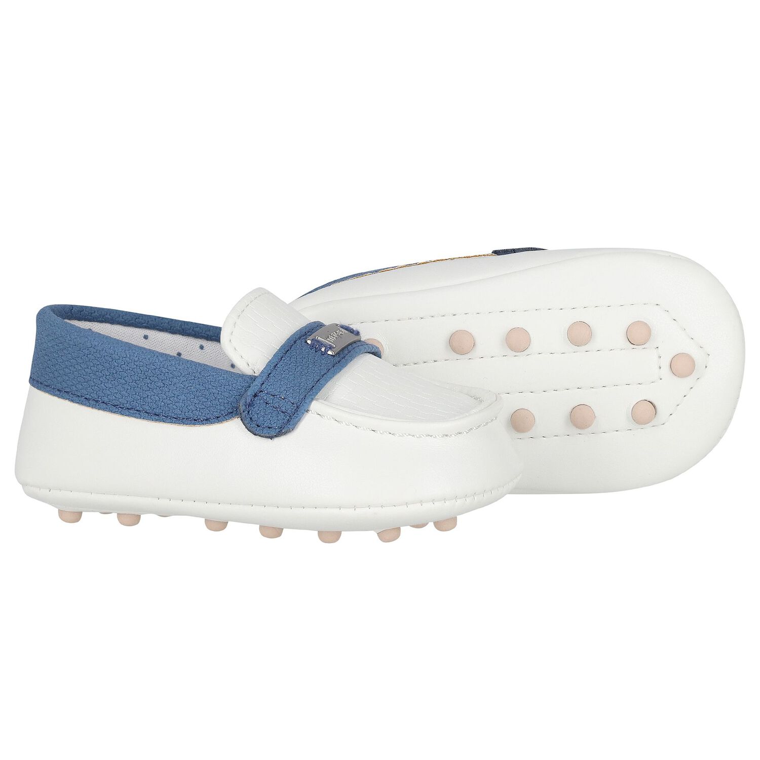 Baby Boys White & Navy Pre-Walker Moccasins, 2, hi-res