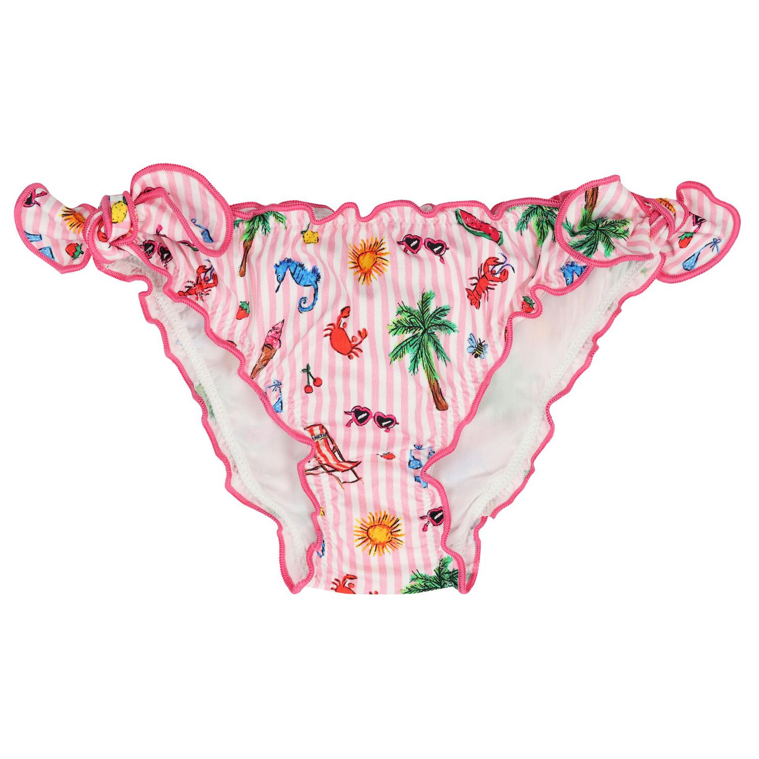 Girls White & Pink Striped Bikini, 1, hi-res