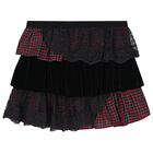 Girls Red & Black Tartan Skirt, 1, hi-res