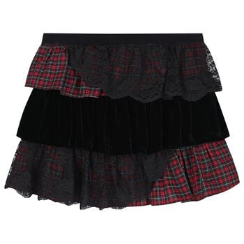 Girls Red & Black Tartan Skirt