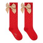 Girls Red Logo Bow Socks, 2, hi-res