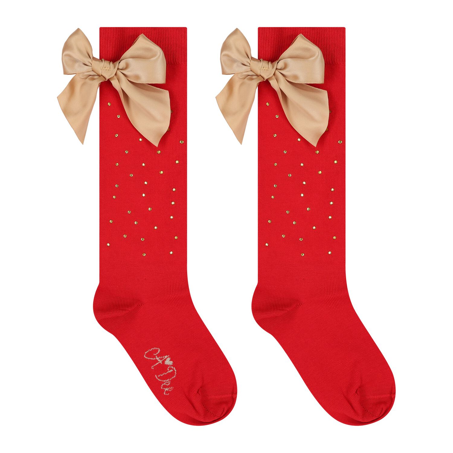 Girls Red Logo Bow Socks, 2, hi-res