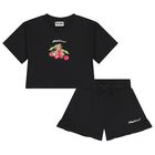 Girls Black Teddy Bear Logo Shorts Set, 1, hi-res