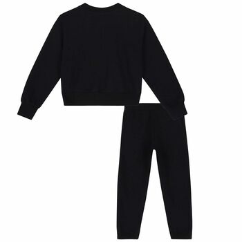 Girls Black Crystal Logo Tracksuit