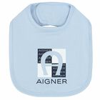 Baby Boys Blue & White Logo Bib, 1, hi-res
