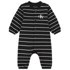 Baby Boys Black Logo Striped Romper, 1, hi-res