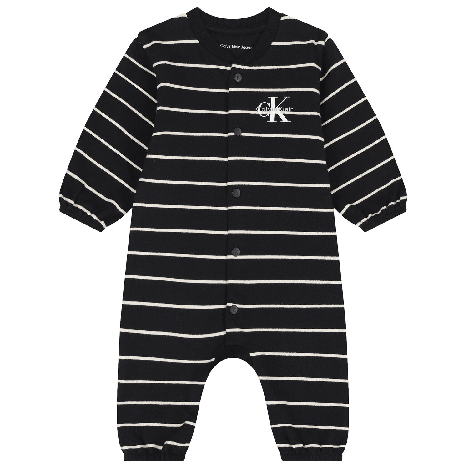 Baby Boys Black Logo Striped Romper, 1, hi-res