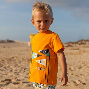 Boys Orange Navy Logo Shorts Set