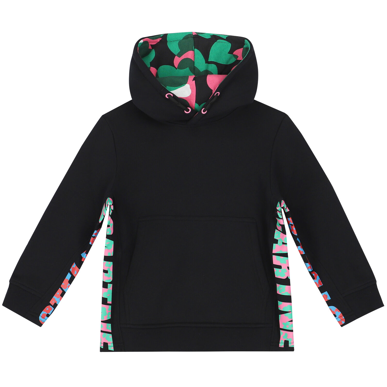 Girls Black Logo Floral Hooded Top, 1, hi-res image number null