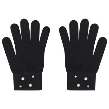 Girls Black Embellished Knitted Gloves