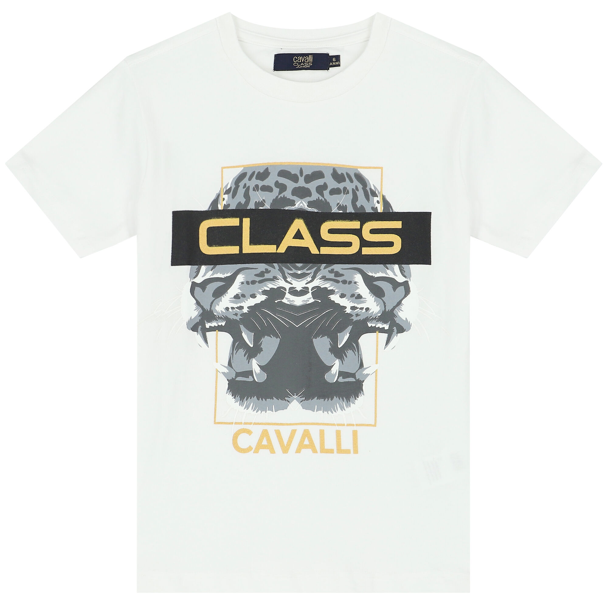 Cavalli Class White Logo Cheetah T Shirt Junior Couture UAE