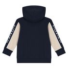 Younger Boys Navy Blue & Beige Logo Hooded Zip Up Top, 1, hi-res